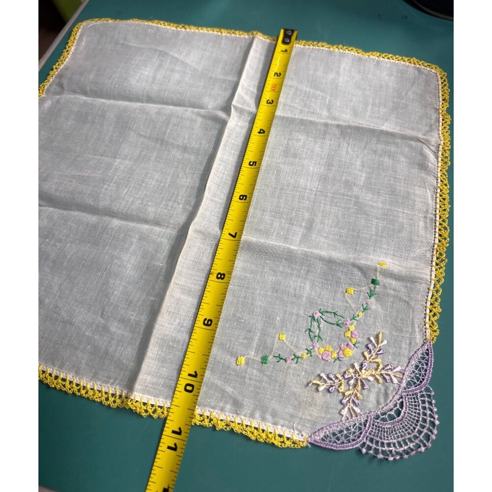 VTG Victorian Edwardian Cotton Handkerchief Ivory Hand Crafted Lace Crocheted Ye - Picture 4 of 5